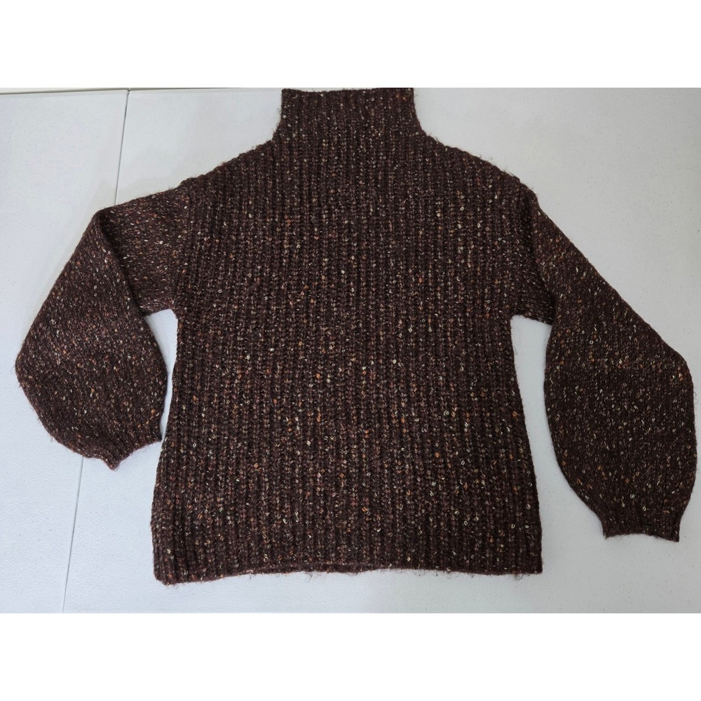 MB Textured Knit Turtleneck Sweater Speckled Brown Balloon Sleeve Women's Size S - Picture 2 of 6